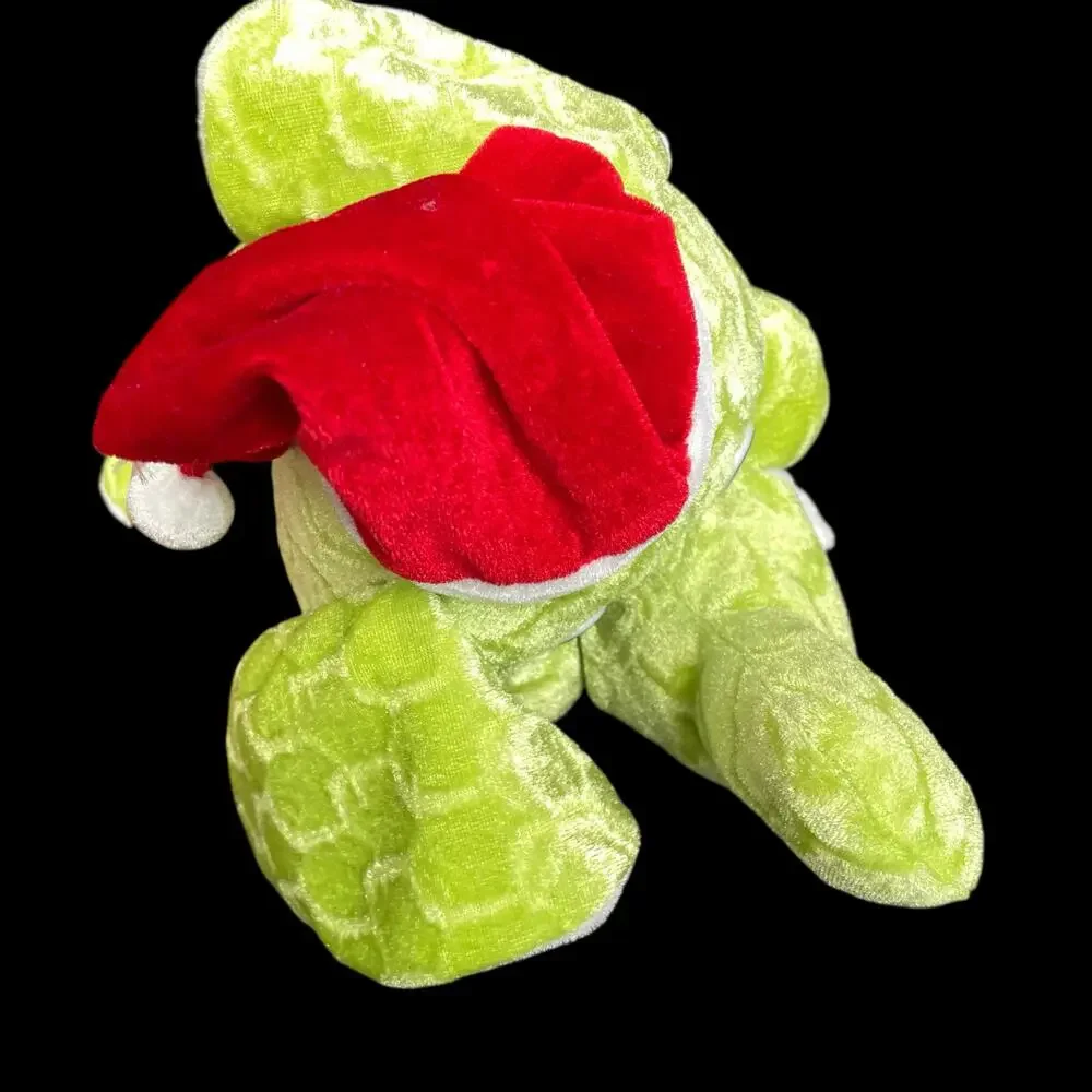 Christmas Elephant Plush Green Red Santa Hat Vintage Stuffed Animal Toy Bright